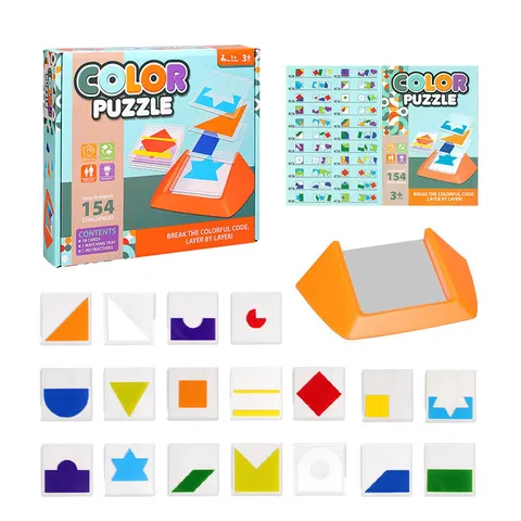 Jeu de Réflexion Puzzle de Couleur pour Enfants Forme Géométrique Transparente Superposition Jouet Éducatif Jeu de Table