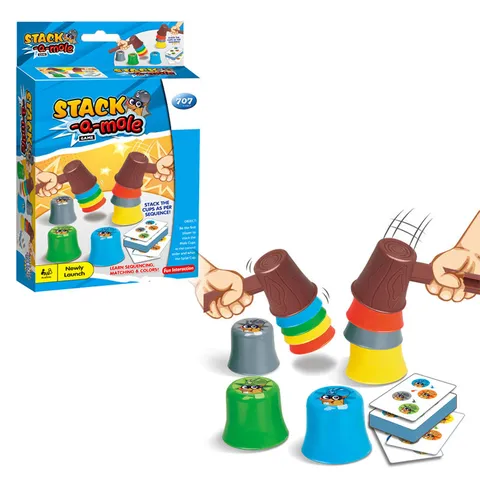 Jouet Éducatif Précoce Interactif Jeu de Marteau Tasses Empilables Taupe Enfants Multicolore Plastique Puzzle Bureau Cadeau
