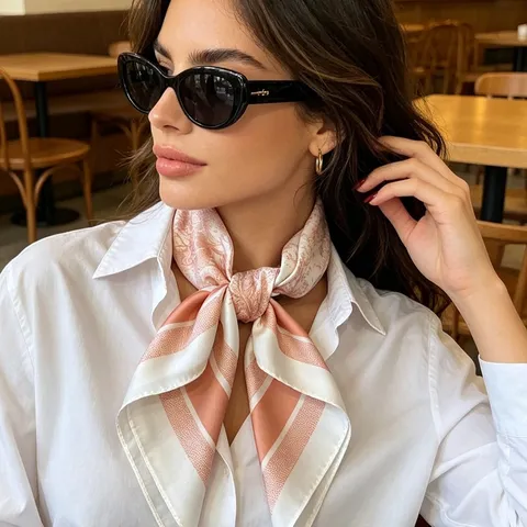 Retro French Satin Silk-Like Square Scarf Landscape Toile De Jouy Print Neckerchief Hair Bandana Fashion Scarf For Women