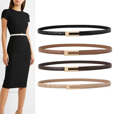 Damen Vintage Kunstleder Dünner Gürtel Minimalistisch Retro Kleid Taillengürtel Mit Matter Legierung Schnalle Casual Jeans Zubehör