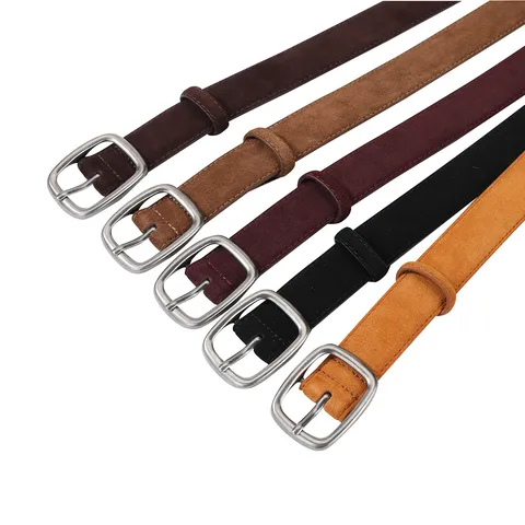 Damen Echtes Leder Wildleder Gürtel Retro Verrommeltem Silberner Dornschließe Freizeit Hüftgurt Für Jeans
