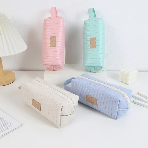 Large Capacity Pencil Case PU Leather Cute Stationery Pouch Zipper Pencil Bag Organizer For Students School Supplies