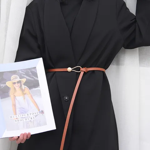 Cintura Sottile in Ecopelle Minimalista da Donna Fibbia ad Ardiglione in Lega Tinta Unita Vestito Maglione Cintura in Vita Accessorio Moda