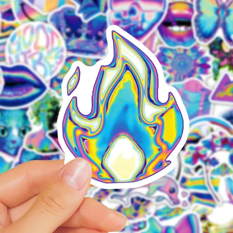 Autocollants Graffiti Laser Holographiques Autocollants Vinyle Imperméables Pour Ordinateur Portable Bouteille D'Eau Skateboard Bagages DIY