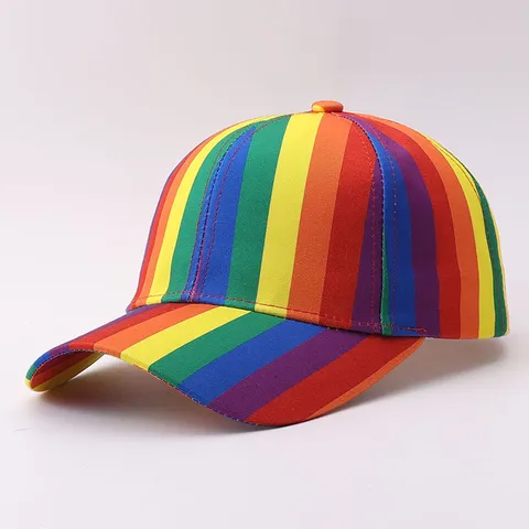 Mode Kleurrijke Gestreepte Honkbalpet Dames Heren Regenboog Gebogen Rand Zonneklep Verstelbaar Polyester Bedrukt Sportpet