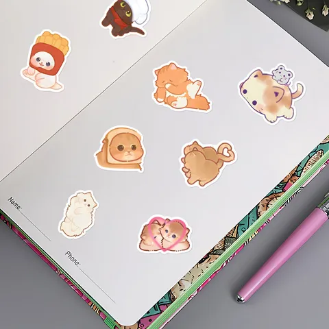 Cute Cat Waterproof Stickers Vinyl Decals For Laptop Water Bottle Luggage Scrapbook Helmet Aesthetic Cartoon Animal