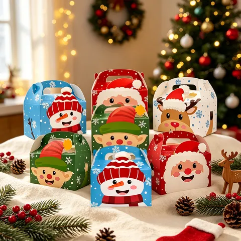 12PCS Christmas Gift Box Gingerbread House Shape Portable Candy Cookie Packaging Box Festive Party Supplies Holiday Favor Box