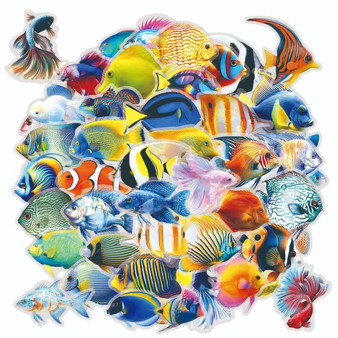 Autocollants PET Imperméables Animaux Marins Adorables Décals de Poisson Pour Cahier Bouteille d'Eau Bureau Décoration Bricolage