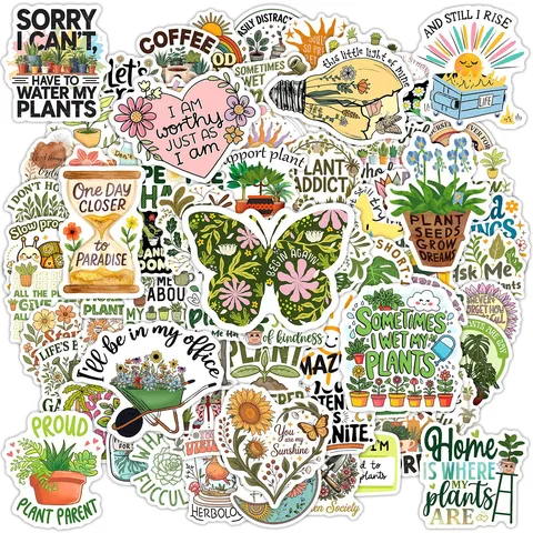 Stickers Graffiti de Phrases de Motivation de Plantes Autocollants PVC Imperméables Pour Ordinateur Portable Casque Carnet Décoration DIY