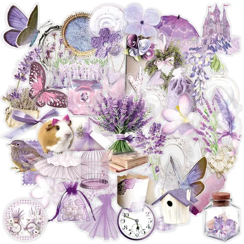 Ins Style Violet Artistique Imperméable PET Autocollants Ensemble Pour Bagages Bouteille D'Eau Et Coque De Téléphone Décoratif