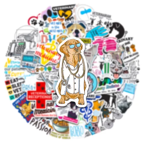 Autocollants Dessin Animé Animal Vétérinaire Imperméable Esthétique Vinyle Pour Téléphone Bouteille D'eau Skateboard Ordinateur Portable