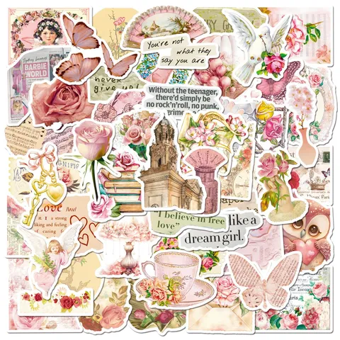 Style Ins Rose Rétro Littéraire Botanique Animal Autocollants Imperméables Pour Coque de Téléphone Tasse d'Eau Journal Scrapbook Décor
