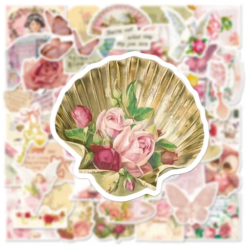 Style Ins Rose Rétro Littéraire Botanique Animal Autocollants Imperméables Pour Coque de Téléphone Tasse d'Eau Journal Scrapbook Décor