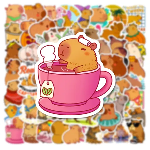 Jolis Autocollants Imperméables De Graffiti De Dessin Animé De Capybara Pour Valise Ordinateur Portable Coque De Téléphone Art Décoratif