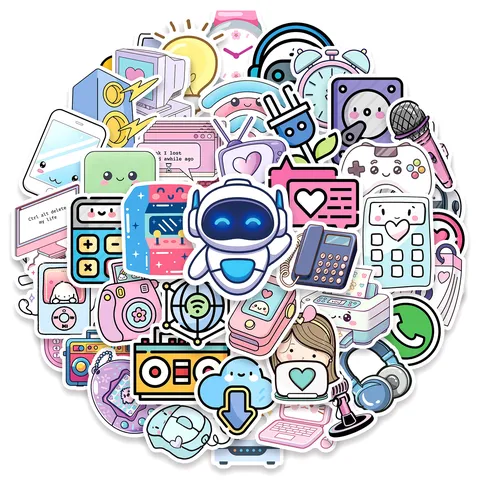 Autocollants Graffiti Mignons Électroniques de Dessin Animé Autocollants PVC Imperméables pour Décoration de Coque de Téléphone Skateboard Ordinateur Portable