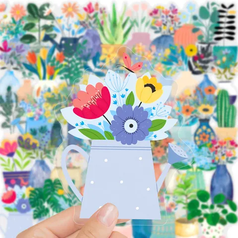 Adesivi per Diario PET Impermeabili Pianta Trasparente Cartone Animato Nordico Materiale Botanico Floreale Carino per Telefono