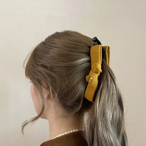Vintage Elegant Bow Banana Clip For Women Velvet Woolen Fabric Hair Vertical Clip Back Head Styling Hair Accessories