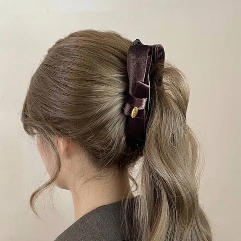 Vintage Elegant Bow Banana Clip For Women Velvet Woolen Fabric Hair Vertical Clip Back Head Styling Hair Accessories