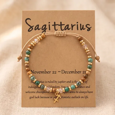 Pulsera de Cuentas de Piedra Natural de Acero Inoxidable 12 Signos del Zodiaco Pulsera Vintage Hecha a Mano Ajustable para Mujer Joyería