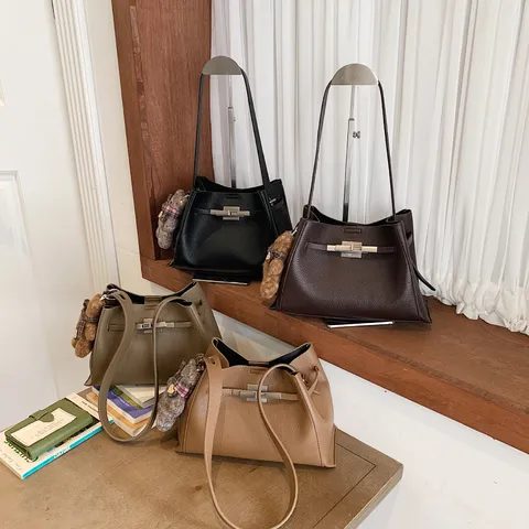 Niche Design Women PU Leather Shoulder Crossbody Bag Litchi Texture Classic Lock Fashion Casual Square Messenger Bag For Ladies