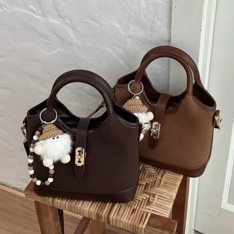 Dames Retro PU Leer Emmertas Woon-werk Schouder Crossbody Handtas Met Slot En Hanger