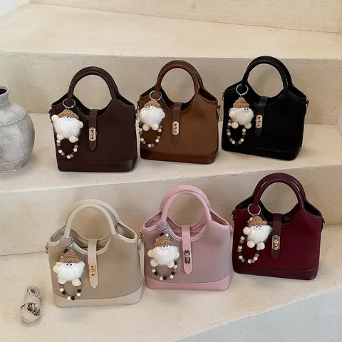 Dames Retro PU Leer Emmertas Woon-werk Schouder Crossbody Handtas Met Slot En Hanger
