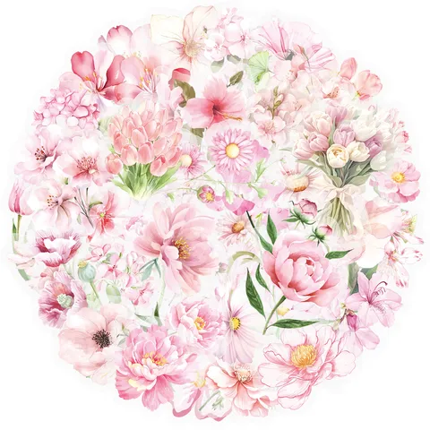 Adesivi per Diario in PET con Fiori Rosa di Cartone Animato Impermeabili Trasparenti Cancelleria Estetica Decorativa Fai-da-te Decalcomanie