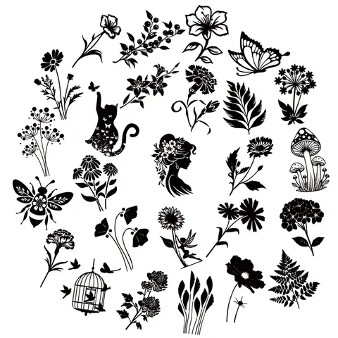 Autocollants PET Animal Plante Noir et Blanc Étanches Esthétiques DIY Décors pour Carnet Bouteille d'Eau Décoration
