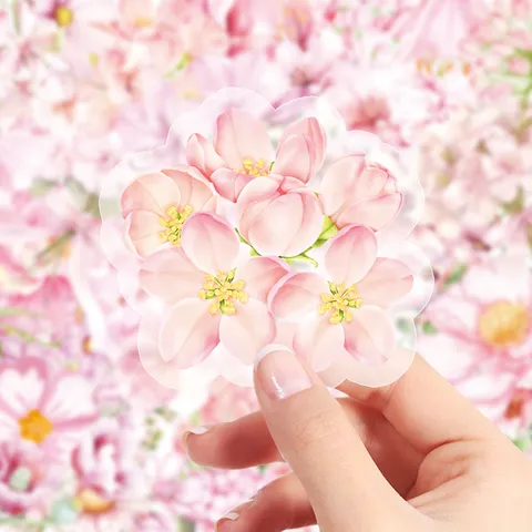 Adesivi per Diario in PET con Fiori Rosa di Cartone Animato Impermeabili Trasparenti Cancelleria Estetica Decorativa Fai-da-te Decalcomanie