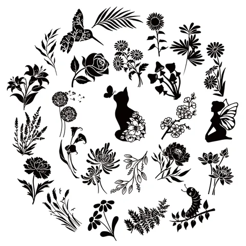 Autocollants PET Animal Plante Noir et Blanc Étanches Esthétiques DIY Décors pour Carnet Bouteille d'Eau Décoration