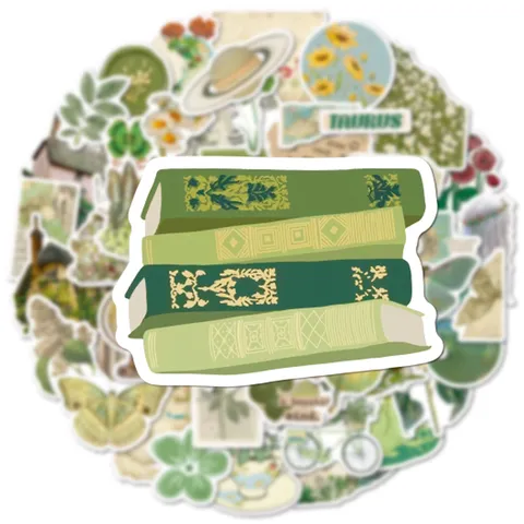 Paquet d'Autocollants PVC Vert Vintage Esthétique Décalcomanies d'Art de Plantes Botaniques Pour Journal Scrapbooking
