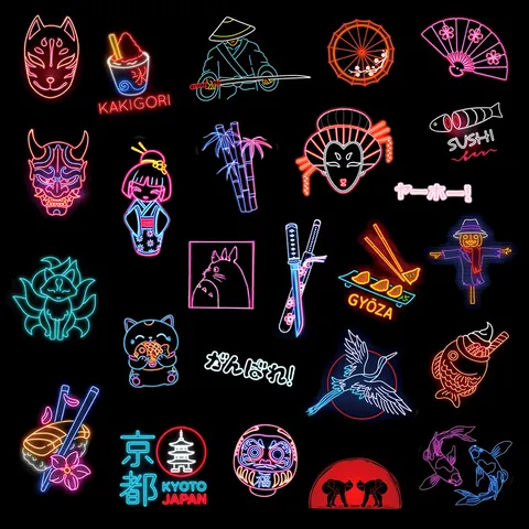 Adesivi Graffiti Anime Giapponese Neon Decalcomanie Impermeabili Per Laptop Bottiglia d'Acqua Telefono Bagaglio Decorazione Auto