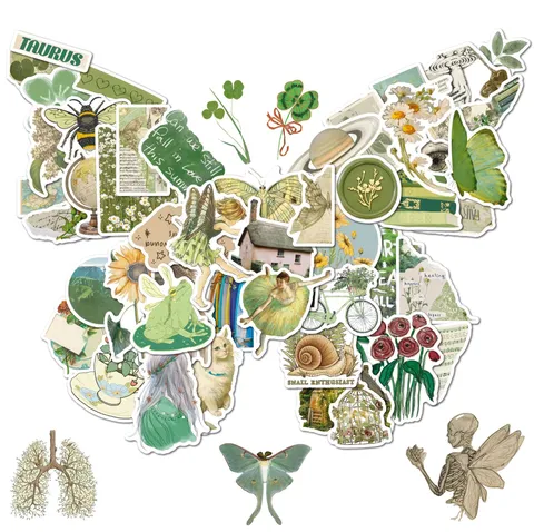 Paquet d'Autocollants PVC Vert Vintage Esthétique Décalcomanies d'Art de Plantes Botaniques Pour Journal Scrapbooking