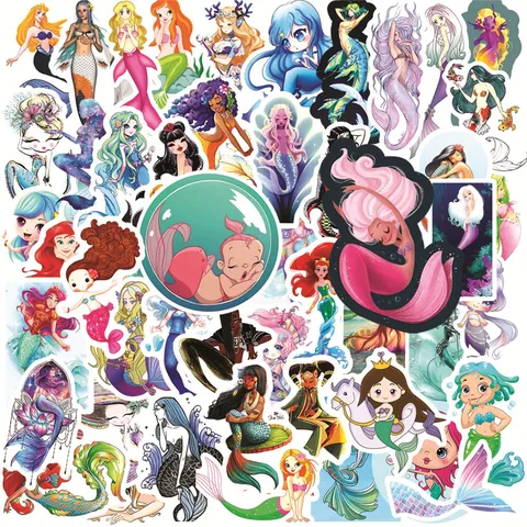 Autocollants en Vinyle Imperméables Sirène Mignons Dessins Animés DécalcomANIES Pack de Stickers Graffiti Esthétiques Pour Ordinateur Portable Bouteille d'Eau Casque