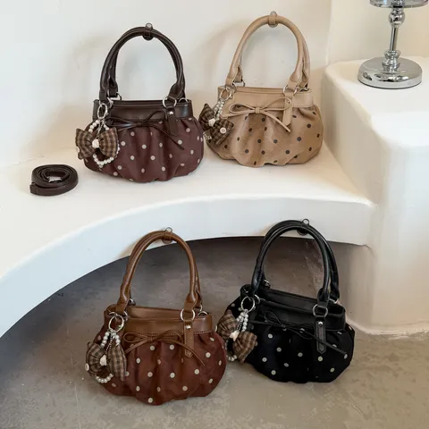 Bolso Nube Plisado de Lunares para Mujer Gamuza Cuero Artificial Patchwork Bolso Bandolera Moda Estilo Coreano Lazo Decoración Cartera
