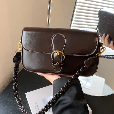 Hochwertige Unterarm-Quadratische Tasche für Damen Mode PU Leder Schultertasche Vintage Umhängetasche Vielseitige Pendler Handtasche