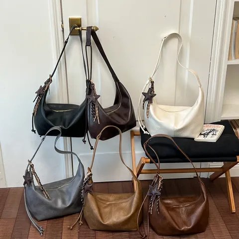 Vintage Dames PU Lederen Schoudertas Retro Hobo Tote Bag Grote Capaciteit Casual Crossbody Tas Effen Kleur Handtas