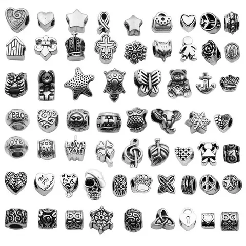 Antique Silver Zinc Alloy Large Hole Beads Retro Clover Heart Crown Animal Charms For DIY Necklace Bracelet Jewelry Making Accessories
