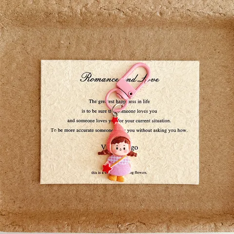 Cute Cartoon Girl With Hat Keychain Resin Pendant Colorful Metal Clasp Schoolbag Ornament For Women Girl Gift Keyring Accessory
