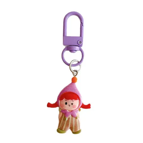 Cute Cartoon Girl With Hat Keychain Resin Pendant Colorful Metal Clasp Schoolbag Ornament For Women Girl Gift Keyring Accessory