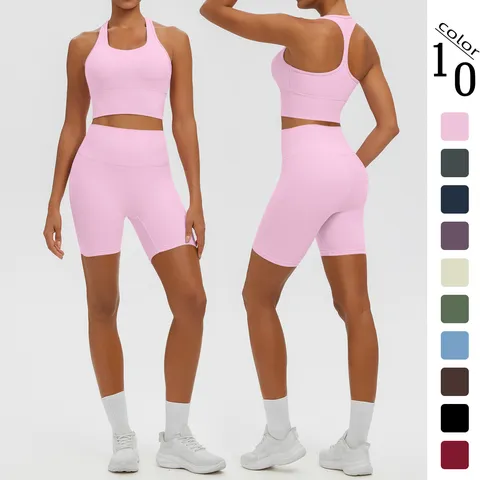 Ensemble de Yoga pour Femmes Haute Élasticité Respirant Polyester Élasthanne Brassière de Sport et Short Push Up Taille Haute Top Et Bottom