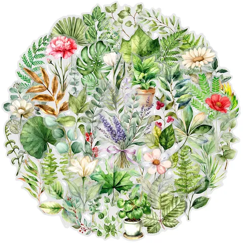 Set di Adesivi Impermeabili per Piante di Felce Per Diario Album di Ritagli Chitarra Valigia DIY Decorativo Estetico Botanico