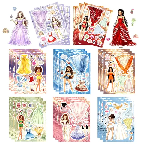 Adesivi in Vinile Impermeabile di Cartoni Animati Vestire Principessa per Telefono Laptop Diario Decorazione Artigianato Fai Da Te