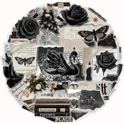 Adesivi Gotici Retro Neri Adesivi In Vinile Impermeabili Per Diario Scrapbooking Chitarra Portatile Bagaglio Decorazione DIY