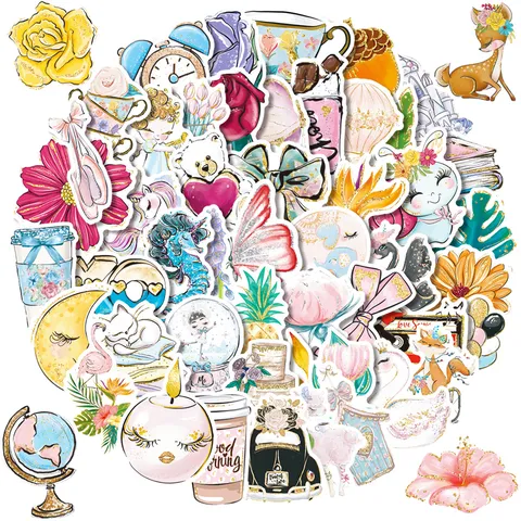 Ästhetische Vergoldete Wasserdichte Aufkleber Süße Frische Blumen Tiere Cartoon Journal Laptop Handy Dekorative Abziehbilder