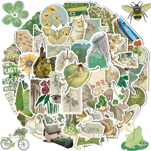 Adesivi Decorativi Impermeabili Collage Retro Verde Adesivi Artistici Pianta E Farfalla Estetica Per Laptop Telefono Diario