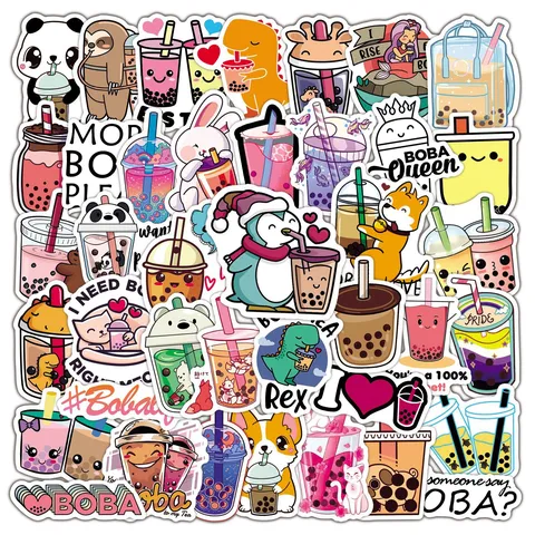 Simpatici Adesivi Cartoon di Tè al Latte Boba PVC Impermeabile Adesivi Graffiti Estetici per Bottiglia d'Acqua Laptop Chitarra Bagaglio