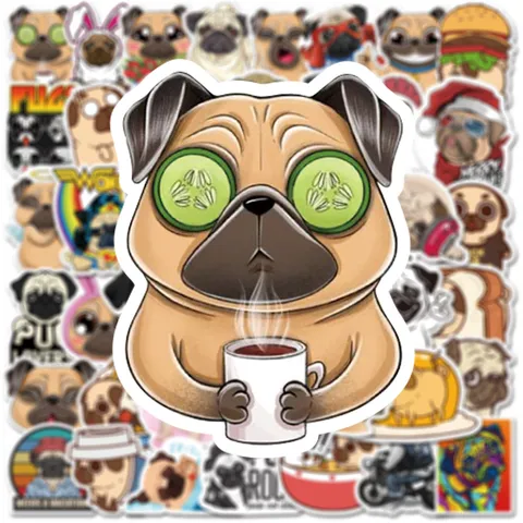 Adesivi Graffiti Cane Carlino Cartoon Adesivi in Vinile Impermeabili per Laptop Skateboard Bagagli Casco Borraccia Decorazione Auto
