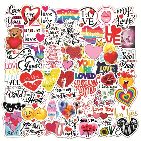 Adesivi Graffiti San Valentino Impermeabili PVC Decalcomanie Estetiche Carine Cuore d'Amore Laptop Diario Bottiglia d'Acqua