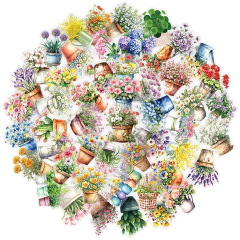 Adesivi PET Piante in Vaso ad Acquerello Decalcomanie Floreali Decorative Impermeabili Per Bottiglia d'Acqua Quaderno Diario Artigianato Fai da Te
